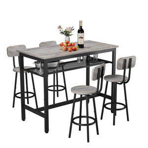 English Elm Bar Modern 5-Piece Counter Height Dining Set for 4 — Space-Saving, Easy-Clean MDF Top & Sturdy Iron Frame Antique Grey W578P303837
