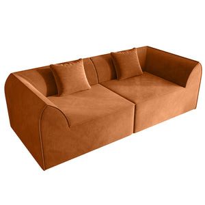 English Elm Compressed Memory Foam Sofa 2-Seater Lounger Daybed with Rectangular Pillow, Space-Saving Expandable Comfort Orange W3670S00005