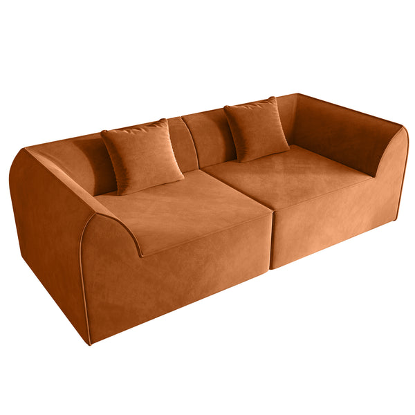 English Elm Compressed Memory Foam Sofa 2-Seater Lounger Daybed with Rectangular Pillow, Space-Saving Expandable Comfort Orange W3670S00005