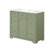 English Elm 36" Bathroom Vanity With Sink, One Cabinet With Three Drawers and One Flip Drawer, Solid Wood and Mdf Board, Green