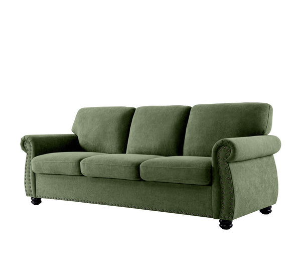 English Elm Soft Velvet Sofa - Luxurious 3-Seater Velvet Couch with High-Density Foam, Turned Wood Legs, Chic Lounge Cozy Modern Design Green B2735P292315