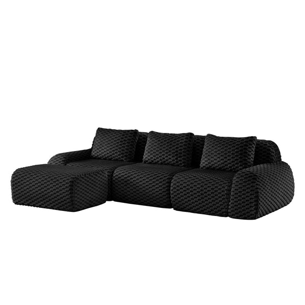 English Elm 114" Modular L-shaped Sectional Sofa Flannelette Fabric Deep Seat Ottoman Living Room W714S01533