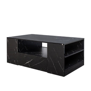 English Elm 14.57IN LED Coffee Table with 20-Mode Remote Lighting, 2 Drawers, Open Shelves & Durable Wood Finish W331P264716