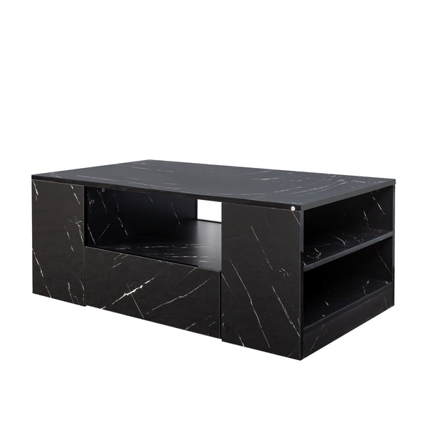 English Elm 14.57IN LED Coffee Table with 20-Mode Remote Lighting, 2 Drawers, Open Shelves & Durable Wood Finish W331P264716