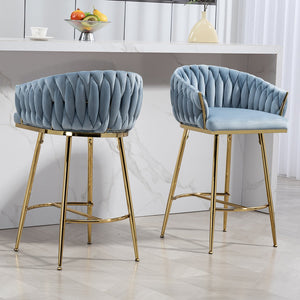English Elm 26'' Plush Velvet Counter Stools Set of 2 with Hand-Wave Back, Adjustable Metal Legs, Gold Base & Footrest W2215P252784