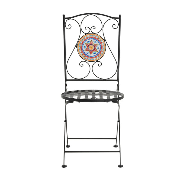 English Elm Christopher Knight Home® - Lambert Outdoor Chat Set Black & Red - Ornate Water-Shedding Ceramic Tile Seats, Iron Frame Patio Elegance N775P215527B