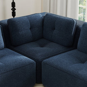 English Elm Modern Corduroy Sectional Sofa Deep Seat V Shape Tufted Couch with Movable Ottoman Blue W714S01579