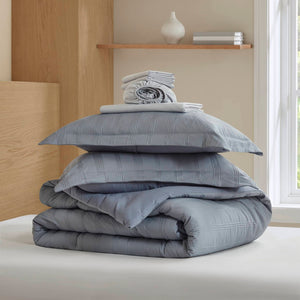 English Elm 7-piece Cal King Woven Stripe Comforter Set Neutral Polyester Bedding for Modern Bedroom B035P463199