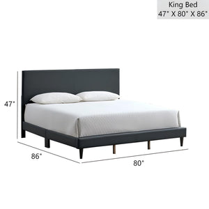 English Elm Baron Full Bed Frame with Faux Leather Upholstery, Slat Support, Adjustable Headboard Height, Fits 7–13" Black 26.37 L x 82 W x 7.28 H B078P380165