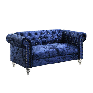 English Elm Anina Blue Velvet Loveseat Upholstered in Plush 100% Polyester Fabric with Foam-Fiber Comfort B201P299738