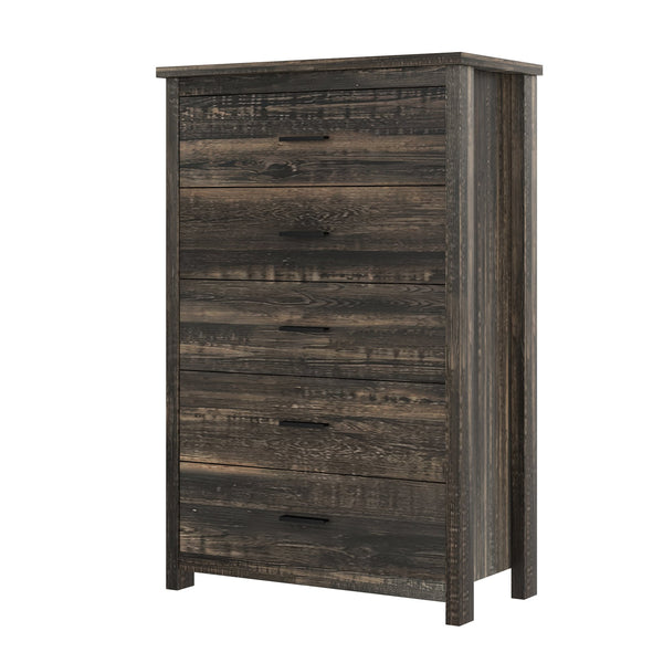 English Elm 4PCS Queen Bedroom Set with Storage Headboard & Built‑In Charging Station, 2 Nightstands, Dresser Antique Gray 54.25 L x 18.75 W x 9.25 H N733S307937A