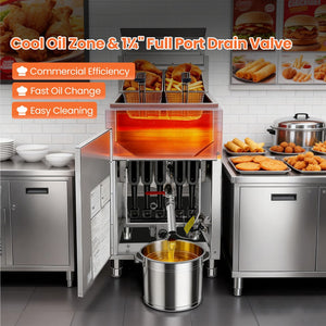 English Elm 150,000 Btu Five Burner Lp Floor Fryer with 80 Lb Oil Capacity for Busy Kitchens W3629P365494