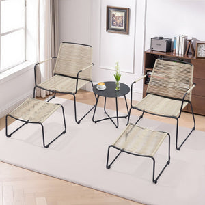 English Elm Balcony 5 Piece Outdoor Pe Wicker Conversation Set with Ottomans and Side Table T3773P420190