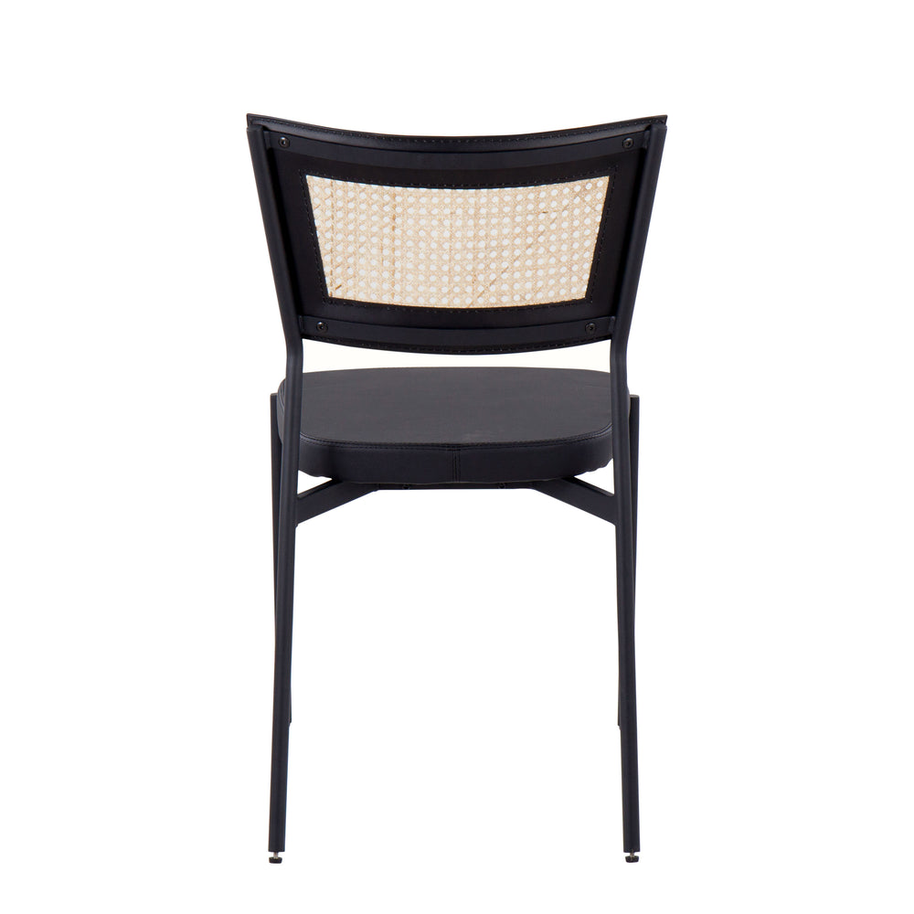 English Elm Rattan Tania Contemporary Dining Chairs Set of 2 — Black Faux Leather Seats, Rattan Back, Sleek Metal Frame B202P223639