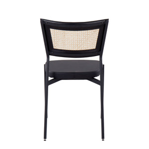 English Elm Rattan Tania Contemporary Dining Chairs Set of 2 — Black Faux Leather Seats, Rattan Back, Sleek Metal Frame B202P223639