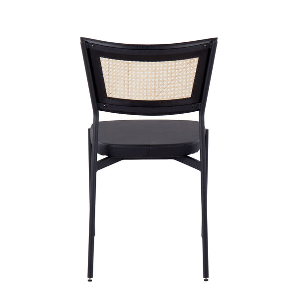 English Elm Rattan Tania Contemporary Dining Chairs Set of 2 — Black Faux Leather Seats, Rattan Back, Sleek Metal Frame B202P223639