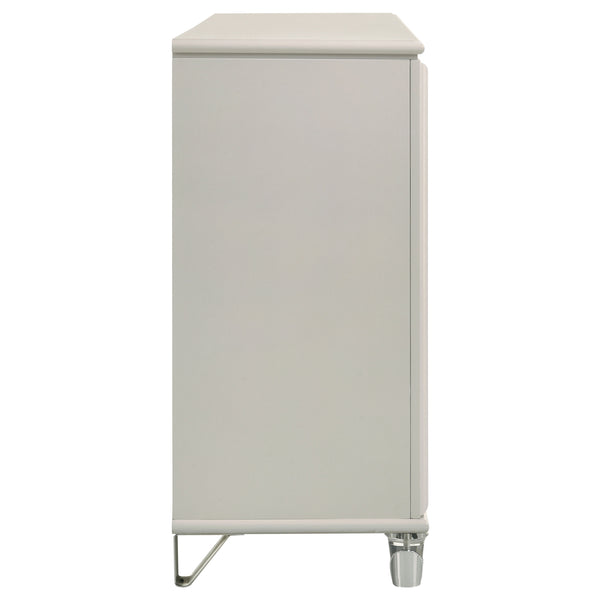 English Elm Gwendolyn Pearl White 6-Drawer Dresser Cabinet with Diamond Star Drawers, Jewelry Tray & Acrylic Legs B062P375502