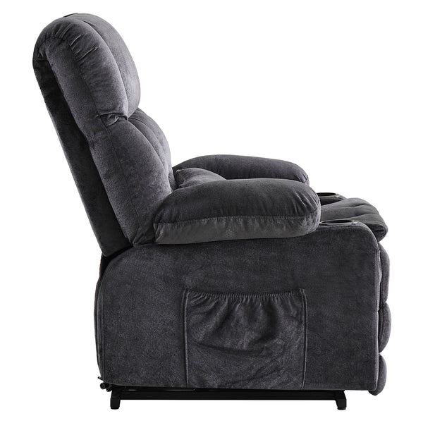 English Elm Dual Motor Large Power Lift Recliner Chair with Waist Kneading & Heat, Extended Footrest, USB Ports Grey W1521S00072