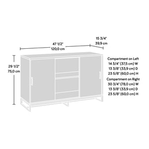 English Elm Credenza, Versatile Brown Finish Storage Cabinet With Adjustable Shelves & Modern Metal Base B356P402725