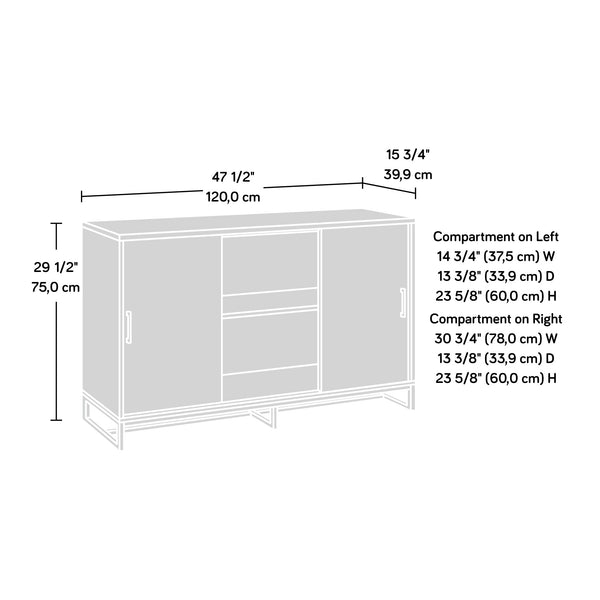 English Elm Credenza, Versatile Brown Finish Storage Cabinet With Adjustable Shelves & Modern Metal Base B356P402725