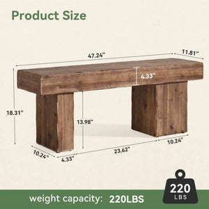 English Elm Hall Entryway Bench Solid Fir Wood Rustic Farmhouse Seat with Asymmetrical Legs T3971P453187