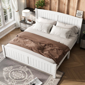 English Elm King Solid Wood Platform Bed with Slatted Support, Modern White Finish, No Box Spring Needed, Sturdy Design Light White W1580P374314