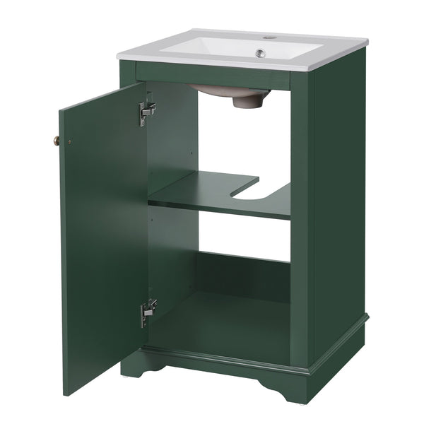 English Elm 20-inch Bathroom Vanity with Ceramic Sink, Modern Freestanding Single Vanity with Soft-Close Doors and Adjustable Shelf for Ample Organized Storage Green N710P317678F