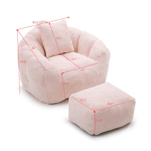 English Elm Giant Foam-Filled Bean Bag Chair with Footstool, Shell-Shaped Faux Fur Sofa for Gaming Reading уют Pink W2677P306794