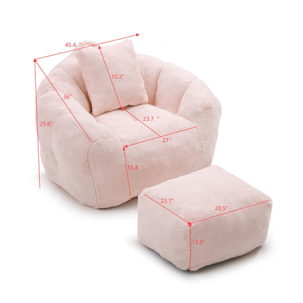 English Elm Giant Foam-Filled Bean Bag Chair with Footstool, Shell-Shaped Faux Fur Sofa for Gaming Reading уют Pink W2677P306794
