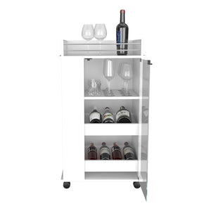English Elm Baltimore White Bar Cart with Casters, Glass Door & 2 Side Shelves — Mobile Cocktail Station, Organized Storage B070P188861