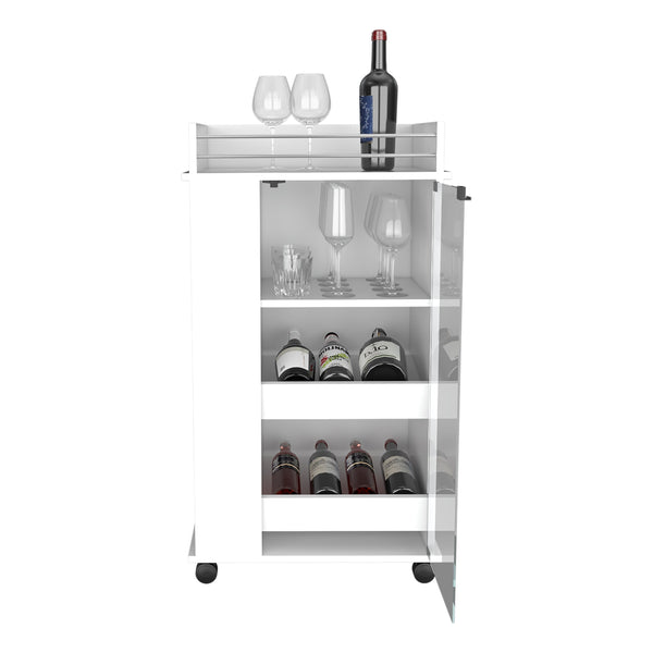 English Elm Baltimore White Bar Cart with Casters, Glass Door & 2 Side Shelves — Mobile Cocktail Station, Organized Storage B070P188861