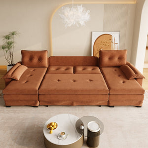 English Elm 109.5" Oversized U-shaped Sectional Sleeper Chenille Modular Sofa with Usb Ports Orange W1885S00440