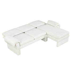 English Elm 94.1" Convertible Futon Sofa Bed L-Shaped Chenille Sleeper with Reversible Chaise, Adjustable Backrest and Pillows Beige N719S001770A