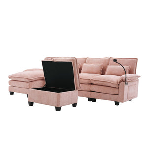 English Elm United We Win 106" U-Shaped Sectional Sofa - Comfy Chenille Cloud Couch With Usb Ports & Storage Ottoman W1568S00231-GIGA