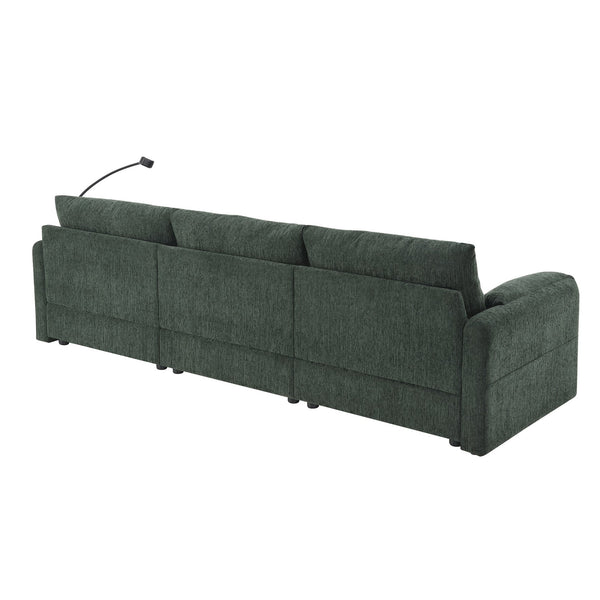 English Elm 96.5'' L-Shaped Sectional Sofa with Giant Storage Ottoman, USB Type-C Charger, Phone Holder and Pocketed Arms Green N723S8776F