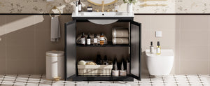 English Elm Christopher Knight Home® - 30" Modern Bathroom Vanity with Ceramic Sink, Tempered Blurred Glass Doors, Rubber Wood Frame Storage Matte Black N817P279904B