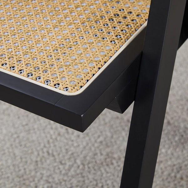 English Elm 2 Black Rubberwood Dining Chairs With Rattan Weaving - Stylish, Comfortable & Versatile Living Room Seating W2720P237607