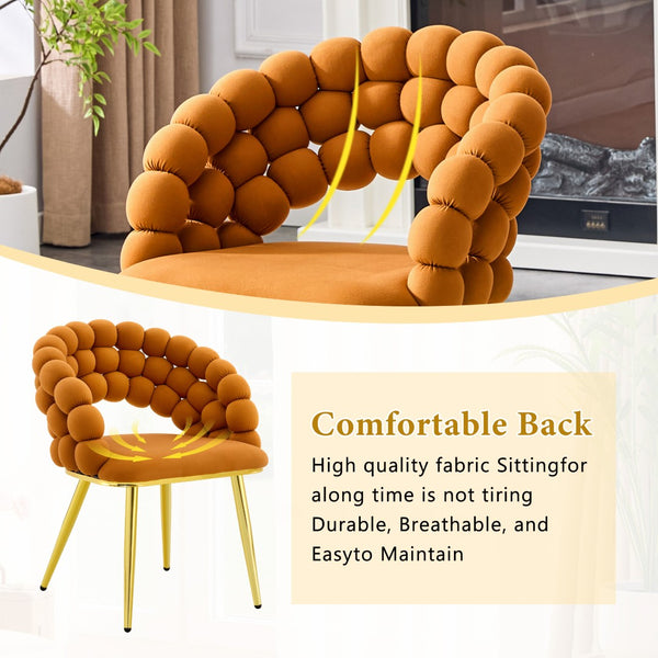English Elm Set of 2 Sculptural Bubble Backrest Velvet Dining Chairs with Matte Black Legs Gold,Orange W3875P370930
