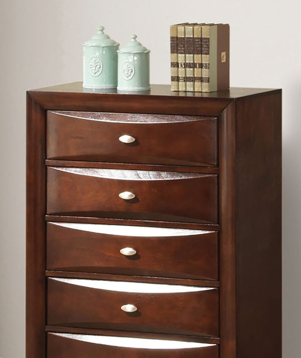 English Elm Dark Transitional 5-Drawer Chest in Rich Finish with Nickel Oval Knobs Durable Wood Blend Craftsmanship Cherry 34 L x 19 W x 52 H B2741P372202