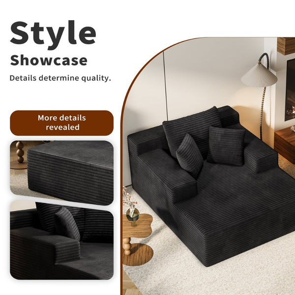English Elm 64.96-inch Corduroy Sofa Bed Deep Seat Recliner for Living Room or Guest Space W3108P404509