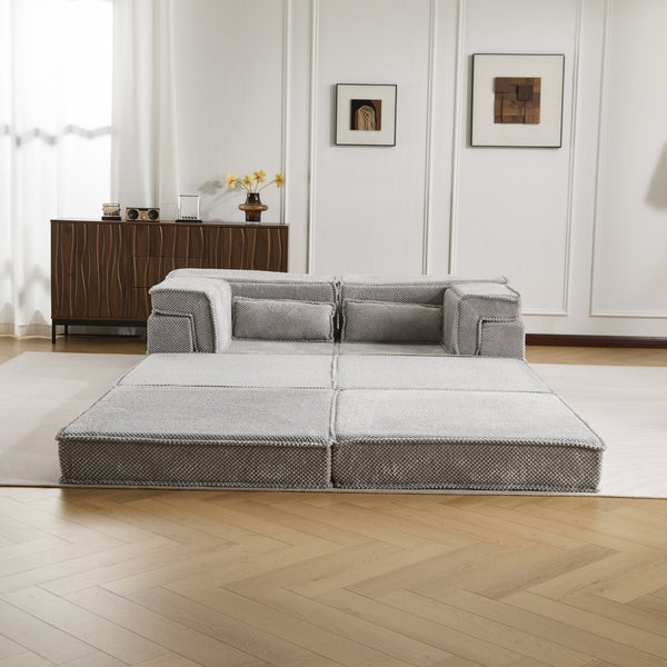 English Elm Compression Modular Floor Sofa Bed - Versatile, Soft Circle Fleece 2-Seater With Ottoman, No Tools Needed! W3723S00028