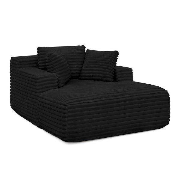 English Elm Living Compressed Chaise Lounge Foam Sofa Bed with Plush Corduroy Upholstery, Deep Seat Cloud Comfort Black W1413P298040