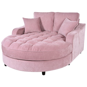English Elm 55" Modern Chaise Lounge Sofa Bed Upholstered in Soft Chenille with Tufted Round Seat & Pillows, Durable Frame Pink N719P256002P