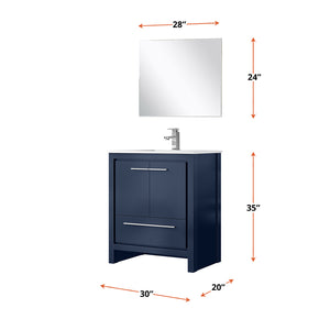 English Elm Navy Blue Bath Vanity Set With White Quartz Top, Chrome Faucet & Matching Mirror For Modern Spaces B2731S02043
