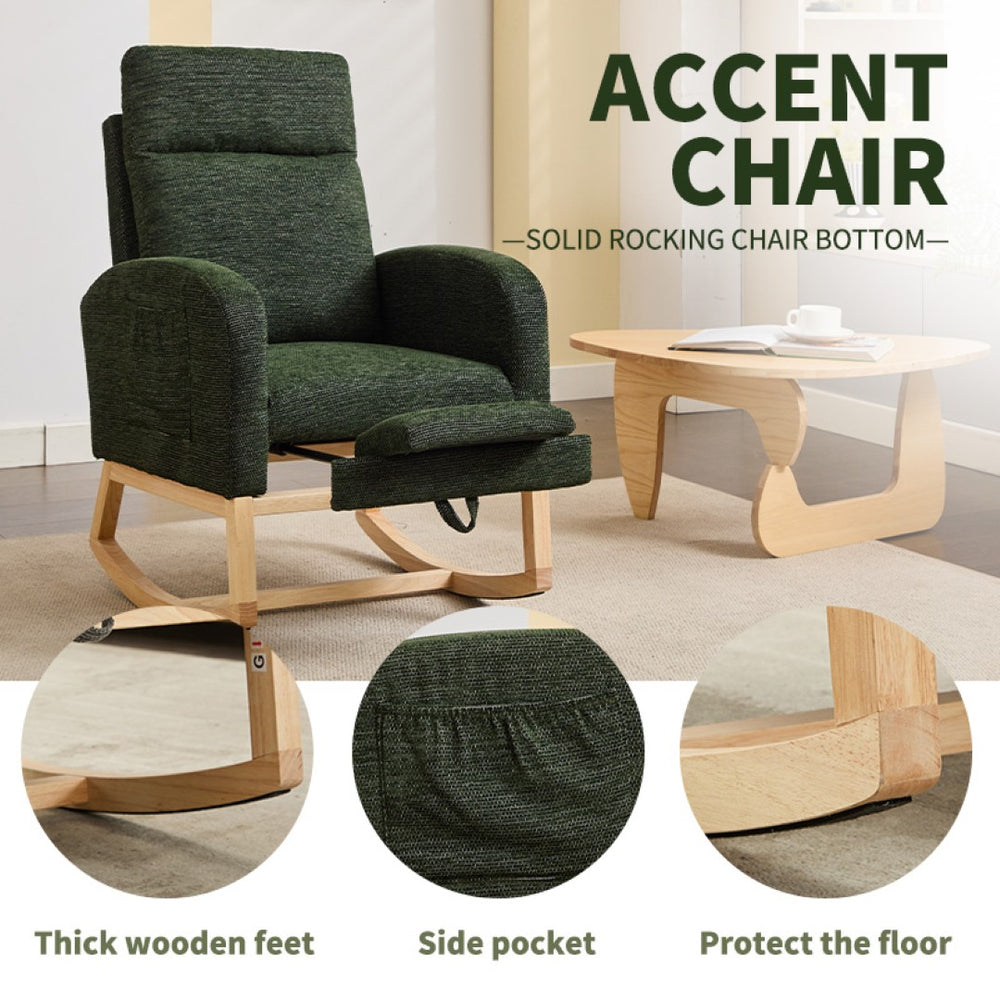 English Elm Modern Teddy Fabric Glider Rocker with High Backrest Rubberwood Base Nursery Lounge W2725P239017