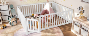English Elm Twin Floor Bed Pine Wood Frame with Guardrails and Door for Safe Toddler Sleep Light White W1580P417670