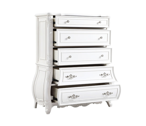 English Elm Opulence Modern 5-Piece Queen Bedroom Set In Pearl White - Elegant Carved Design & Ample Storage Solutions B009S01369-GIGA