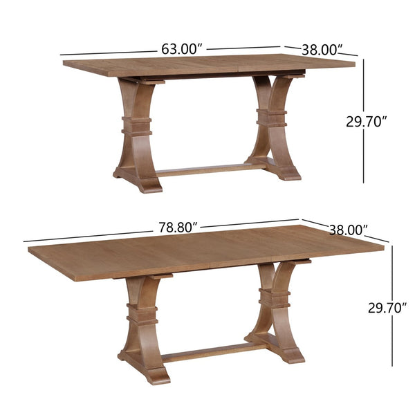 English Elm 63.00"-78.75" Extendable Farmhouse Dining Table Rubberwood X-frame Base Seats Eight Walnut N771P347924T_N771P347925T