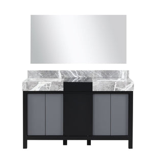 English Elm Black Black and Grey Double Bath Vanity 55 in W x 22 in D with Castle Grey Marble Top, 53 in Mirror, Soft-Close Storage B2731S00933