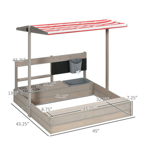 English Elm Outsunny Wooden Kids Sandbox with Tilting Canopy and Built-in Kitchen Playset W2225P200480
